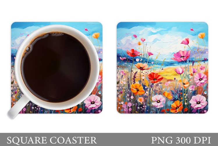 Wildflowers Coaster Design. Square Coaster Flowers Template example image 1
