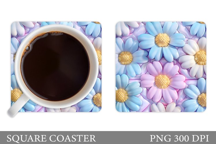 3D Flowers Coaster Design. Daisy Flowers Coaster Sublimation example image 1
