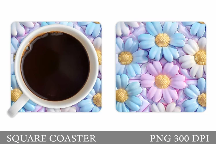 3D Flowers Coaster Design. Daisy Flowers Coaster Sublimation