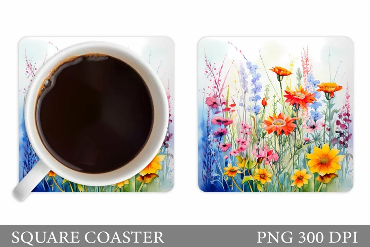 Wildflowers Coaster Design. Square Coaster Flowers