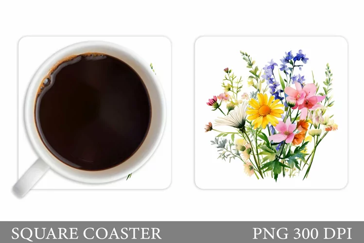 Flowers Coaster Design. Wildflowers Coaster Sublimation