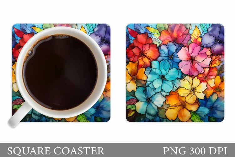 Flowers Square Coaster Sublimation. Flowers Coaster Design