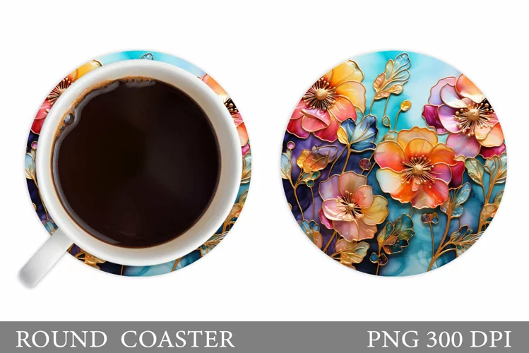 Flowers Round Coaster Sublimation. Flowers Coaster Design