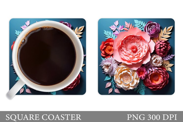 Flowers Coaster Sublimation. 3D Flowers Coaster Design example image 1