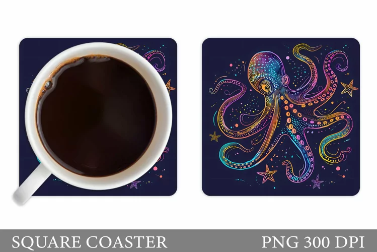 Octopus Coaster Design. Undersea World Coaster Sublimation