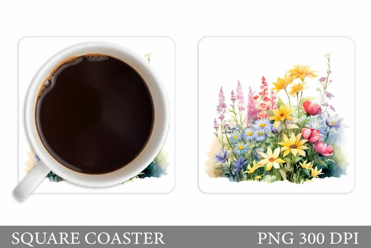Flowers Coaster Sublimation. Wildflowers Coaster Design