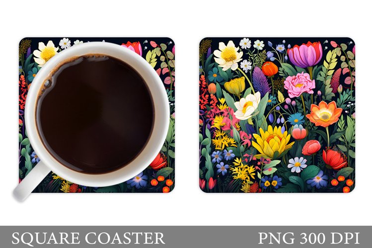 Wildflowers Coaster Design. Flowers Square Coaster example image 1