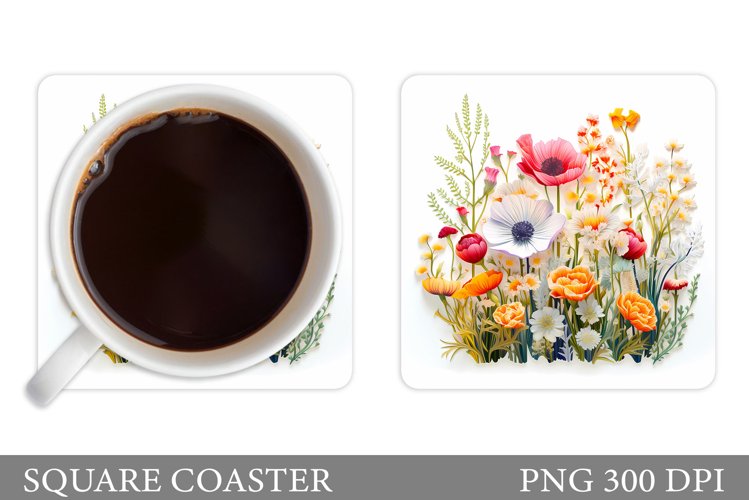 3D Flowers Coaster Sublimation. Wildflowers Coaster Design