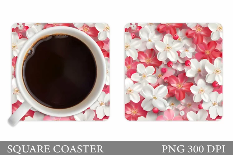 Flowers Square Coaster Sublimation. Flowers Coaster Design