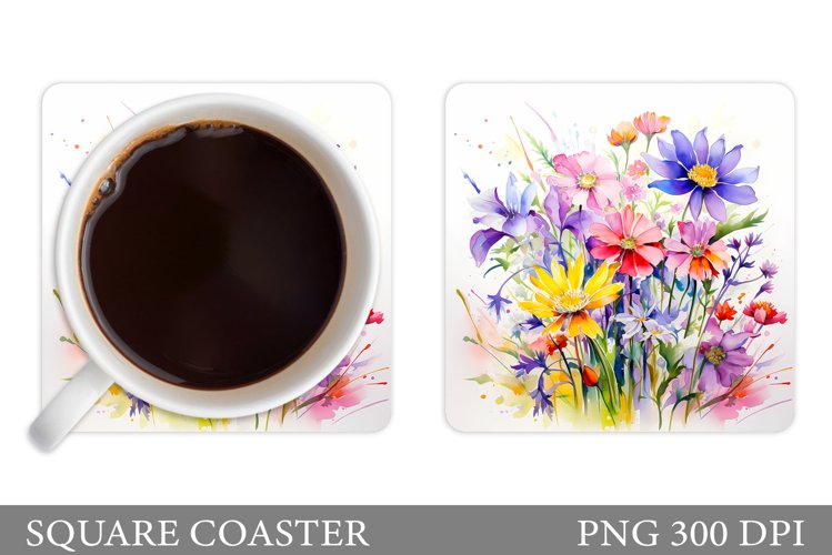Flowers Coaster Sublimation. Wildflowers Coaster Design