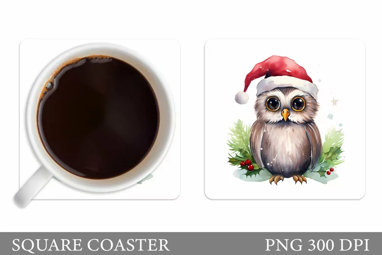 Christmas Owl Coaster. Winter Owl Coaster Sublimation