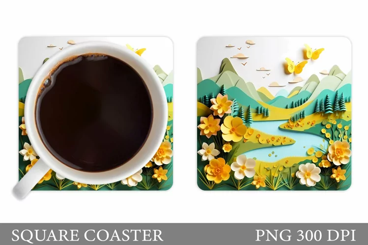 Spring Landscape Coaster Design. Spring Coaster Sublimation