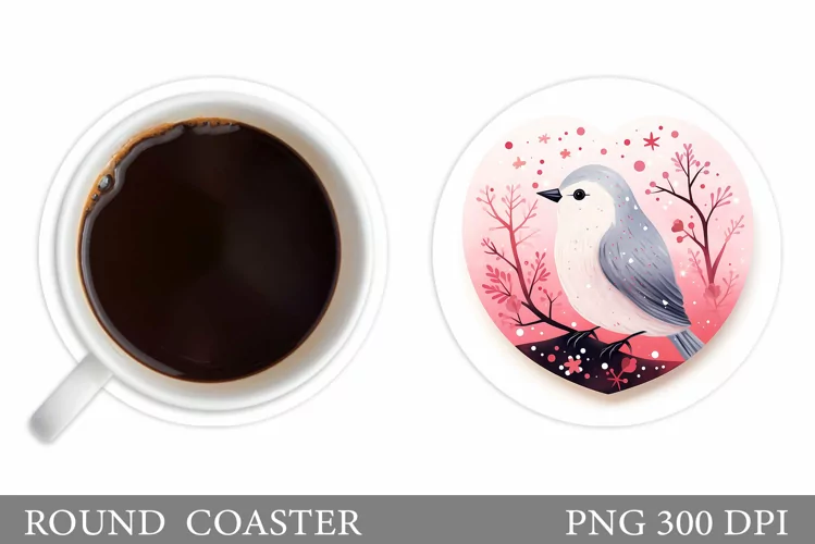 Valentines Bird Coaster. Cute Bird Round Coaster