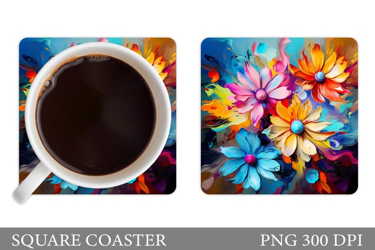 Flowers Coaster Design. Flowers Square Coaster Sublimation