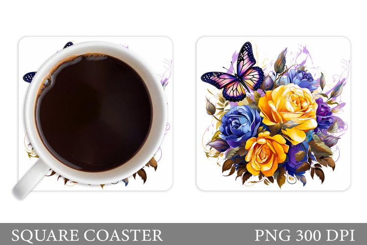 Butterfly Coaster Sublimation. Roses Coaster Design example image 1