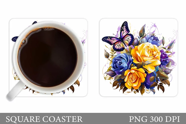 Butterfly Coaster Sublimation. Roses Coaster Design