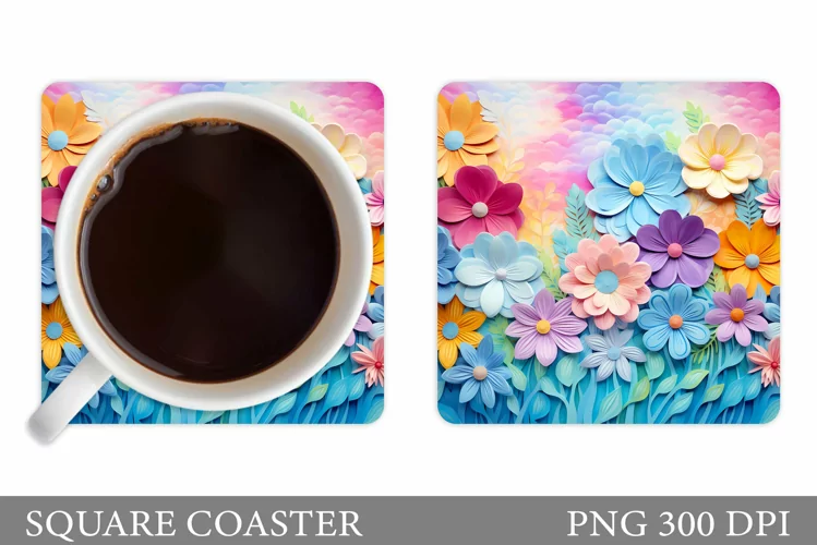 3D Flowers Coaster Design. Flowers Coaster Sublimation