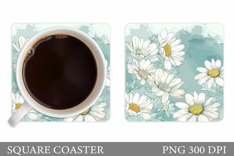Daisy Flowers Coaster Design. Flowers Coaster Sublimation