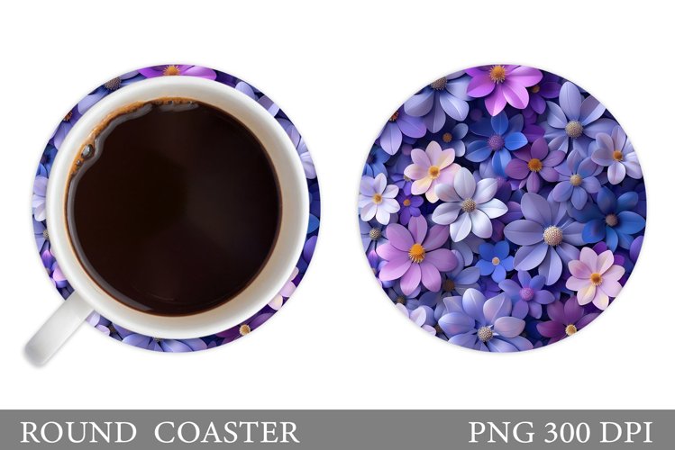 Flowers Round Coaster Sublimation. Flowers Coaster Design example image 1
