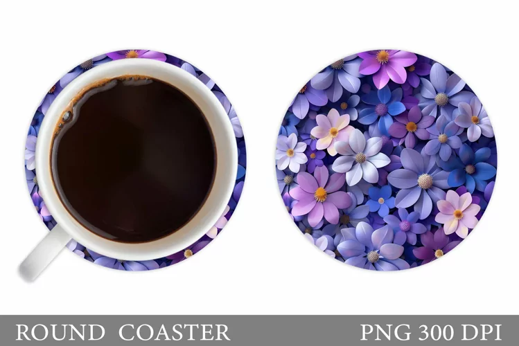 Flowers Round Coaster Sublimation. Flowers Coaster Design