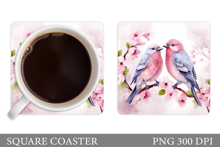 Spring Birds Coaster. Birds Flowers Coaster Sublimation
