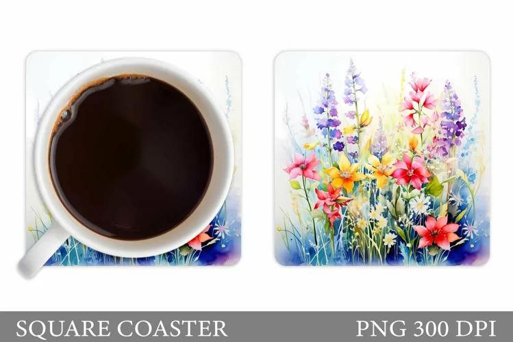 Wildflowers Coaster Design. Flowers Square Coaster