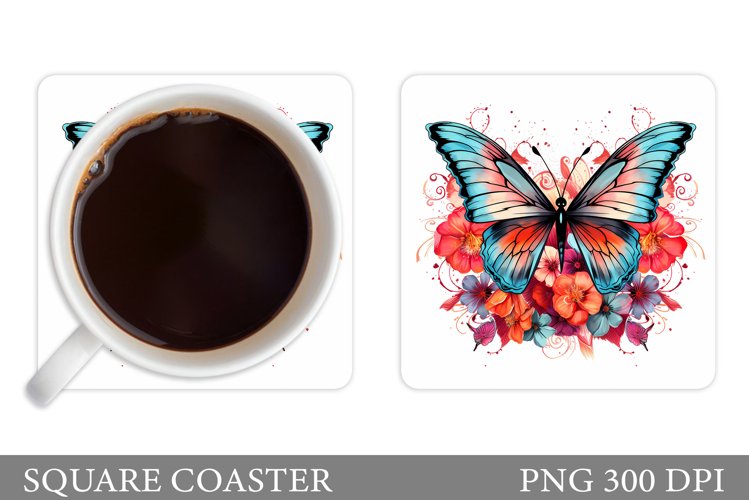 Butterfly Coaster Sublimation. Flowers Coaster Design