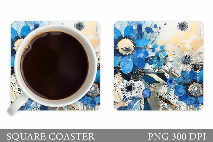Flowers Coaster Sublimation. Square Coaster Flowers Design