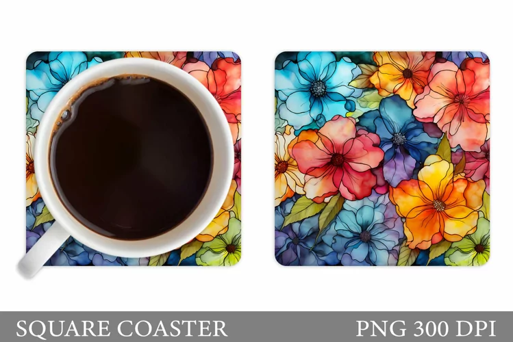 Flowers Coaster Design. Square Coaster Flowers