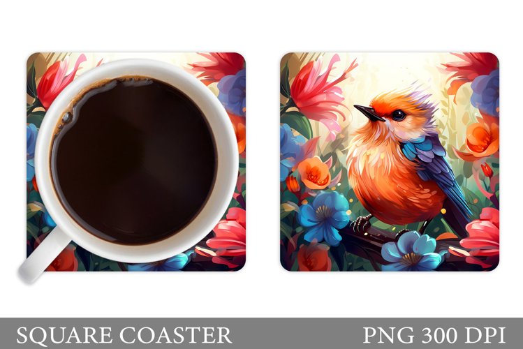 Bird Coaster Design. Bird Flowers Square Coaster