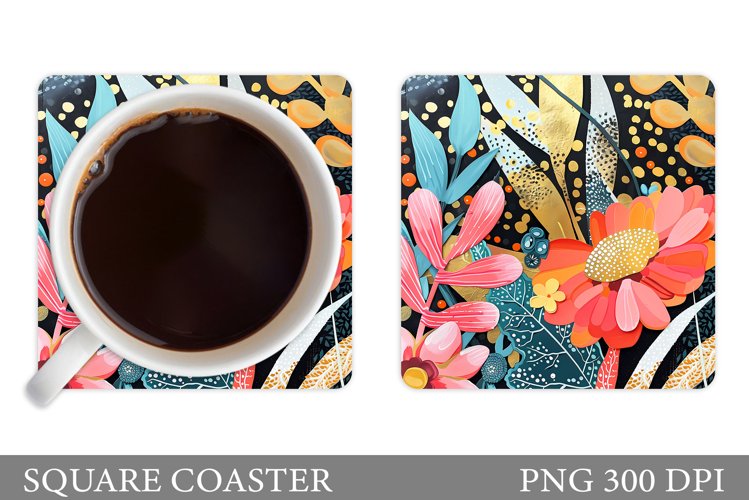 Flowers Square Coaster Sublimation. Flowers Coaster Design