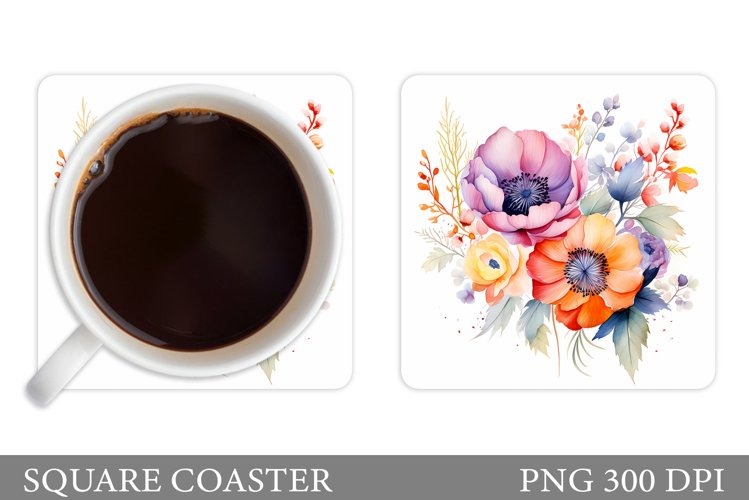 Flowers Coaster Sublimation. Floral Coaster Design example image 1