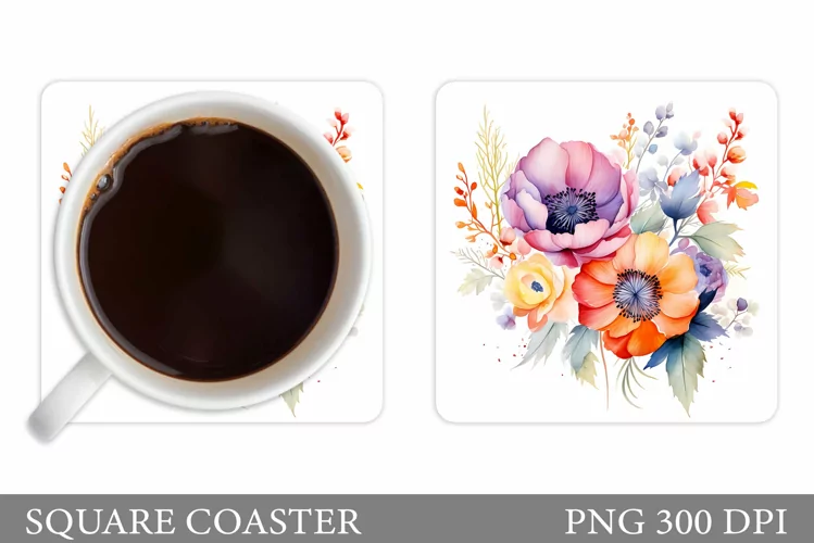 Flowers Coaster Sublimation. Floral Coaster Design