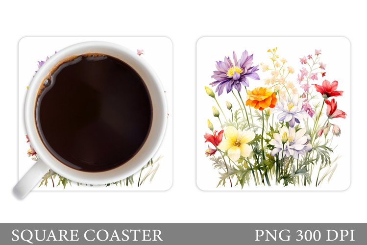 Wildflowers Coaster Design. Square Coaster Flowers Template example image 1