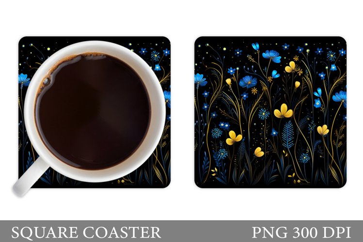 Wildflowers Coaster Design. Square Coaster Flowers