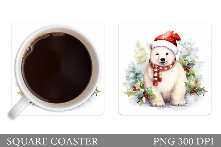Christmas Bear Coaster. Polar Bear Coaster Sublimation