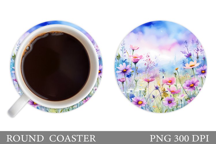 Flowers Coaster Sublimation. Wildflowers Coaster Design