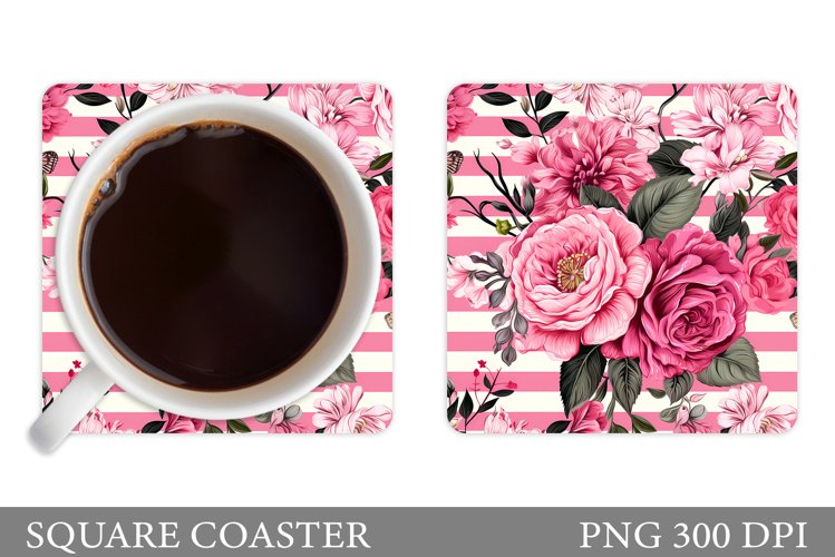 Rose Coaster Sublimation. Flowers Square Coaster Design