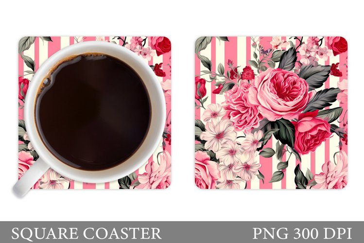 Flowers Coaster Design. Square Coaster Sublimation