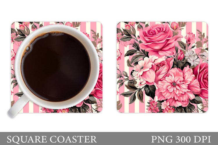 Flowers Coaster Sublimation. Rose Square Coaster Design