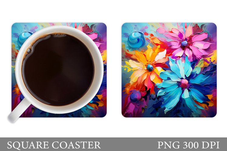 Colorful Flowers Coaster Design. Flowers Coaster Sublimation