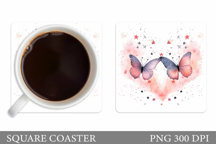 Butterflies Square Coaster. Butterflies Valentines Coaster