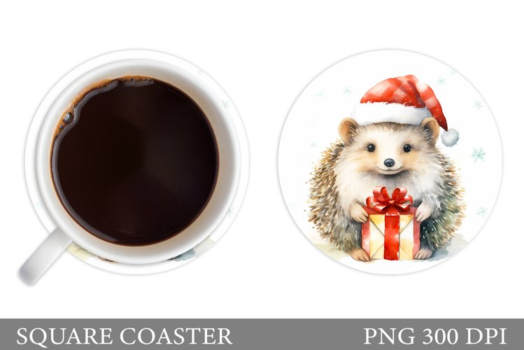 Christmas Hedgehog Coaster. Cute Hedgehog Coaster Design