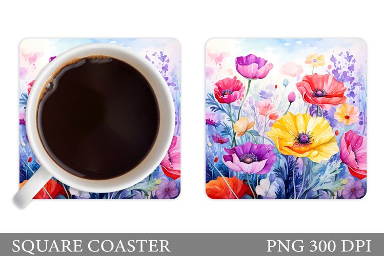 Flowers Coaster Sublimation. Wildflowers Coaster Design
