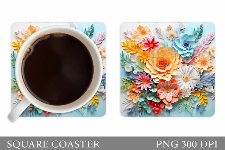 Flowers Coaster Sublimation. Colorful Flowers Coaster Design