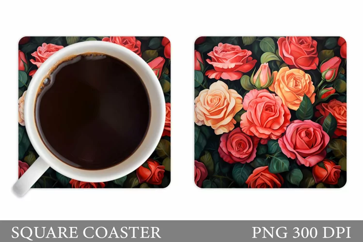 Roses Coaster Design. Rose Square Coaster Sublimation