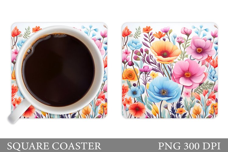 Flowers Square Coaster Sublimation. Flowers Coaster Design