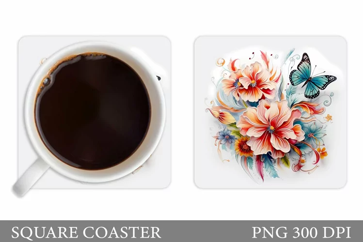 Butterfly Coaster Sublimation. Flowers Coaster Design
