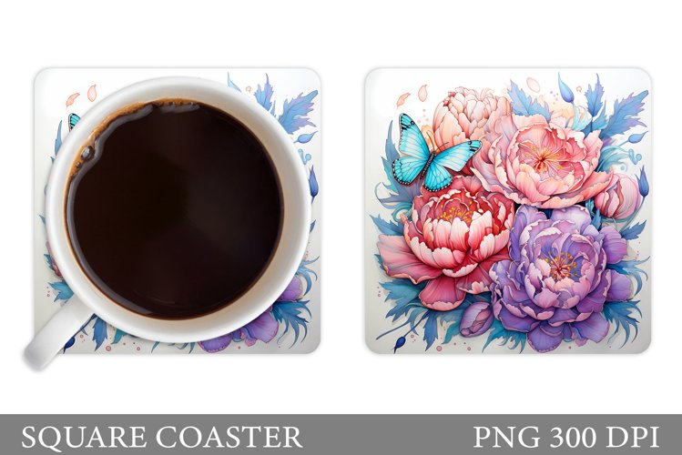 Butterfly Coaster Sublimation. Flowers Coaster Design example image 1