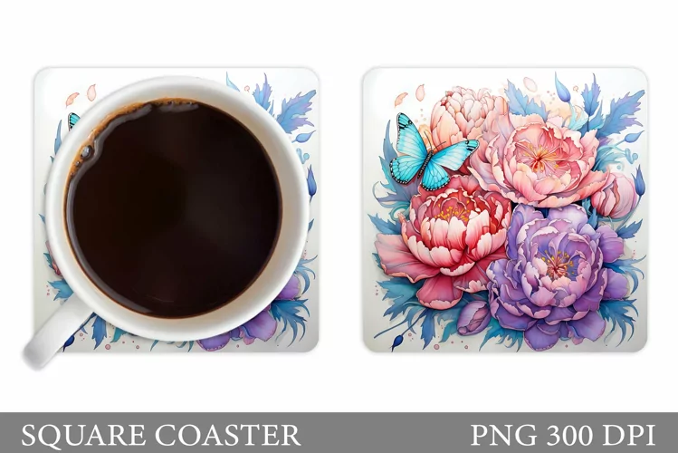Butterfly Coaster Sublimation. Flowers Coaster Design